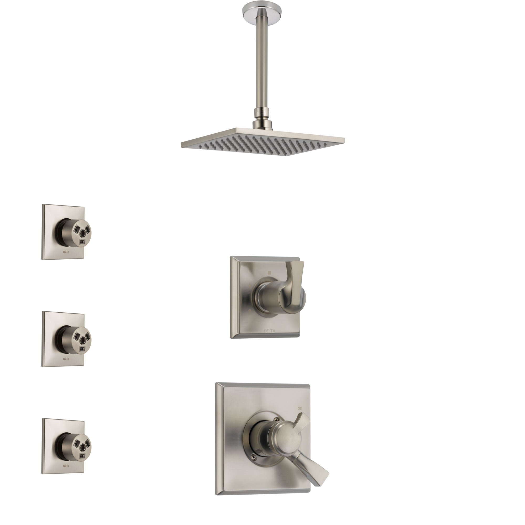 Delta Dryden Stainless Steel Finish Shower System with Dual Control Handle, 3-Setting Diverter, Ceiling Mount Showerhead, and 3 Body Sprays SS1751SS7