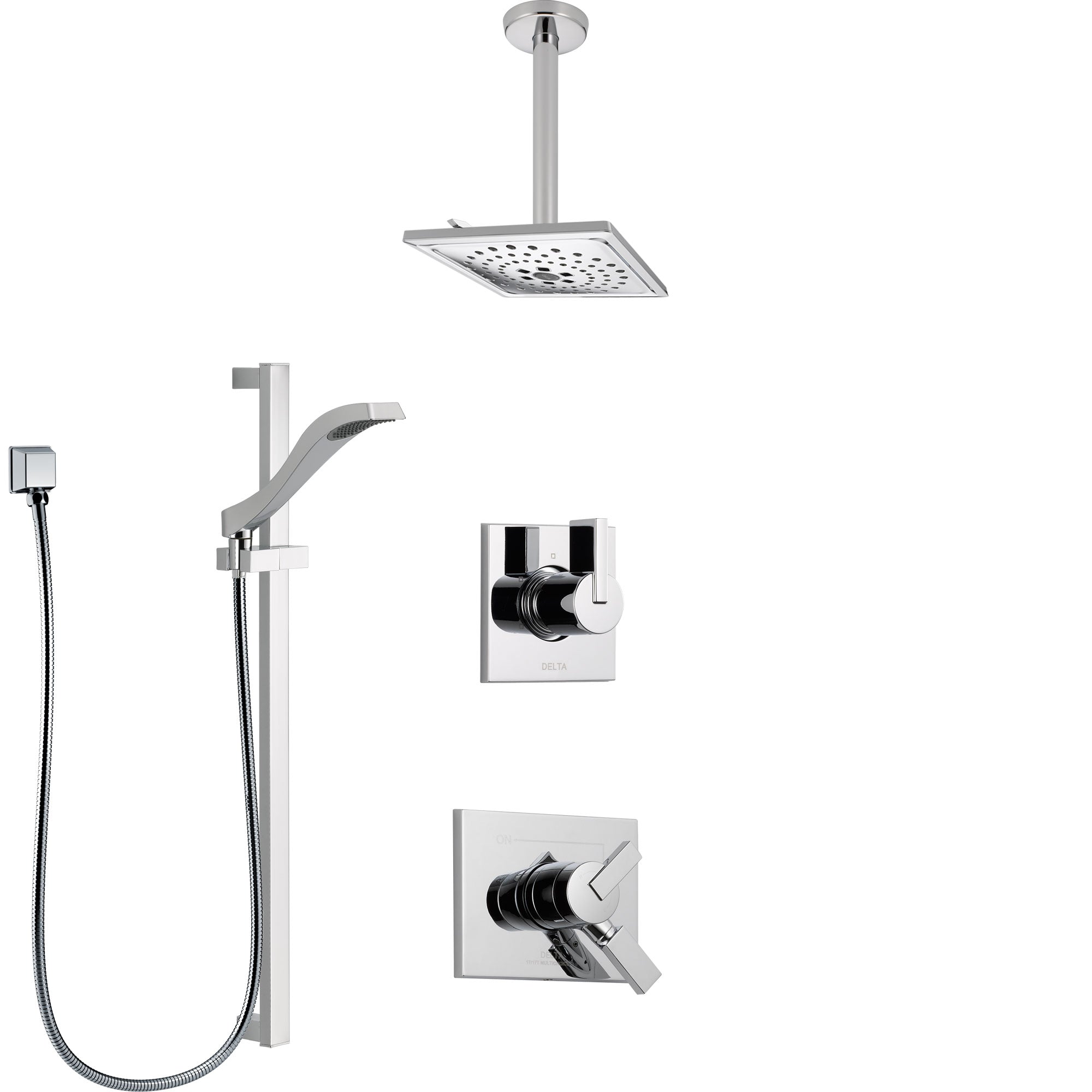 Delta Vero Chrome Finish Shower System with Dual Control Handle, 3-Setting Diverter, Ceiling Mount Showerhead, and Hand Shower with Slidebar SS17531