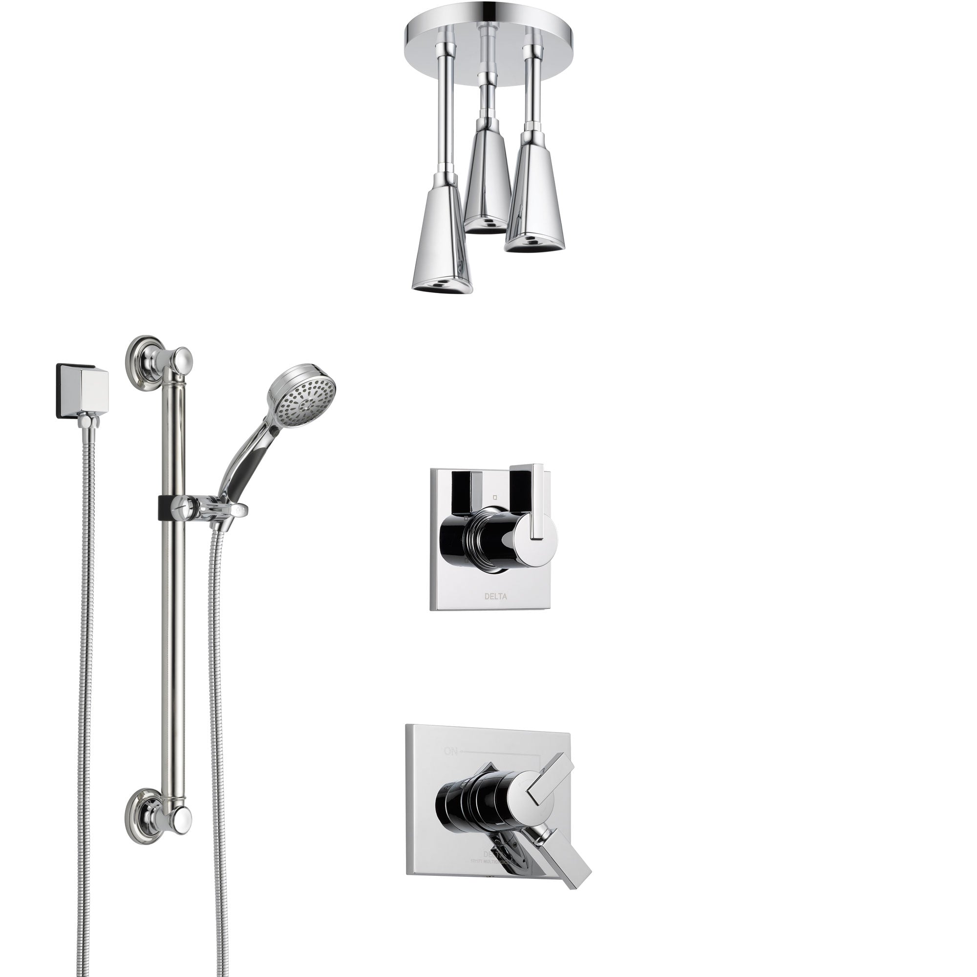 Delta Vero Chrome Finish Shower System with Dual Control Handle, 3-Setting Diverter, Ceiling Mount Showerhead, and Hand Shower with Grab Bar SS17533