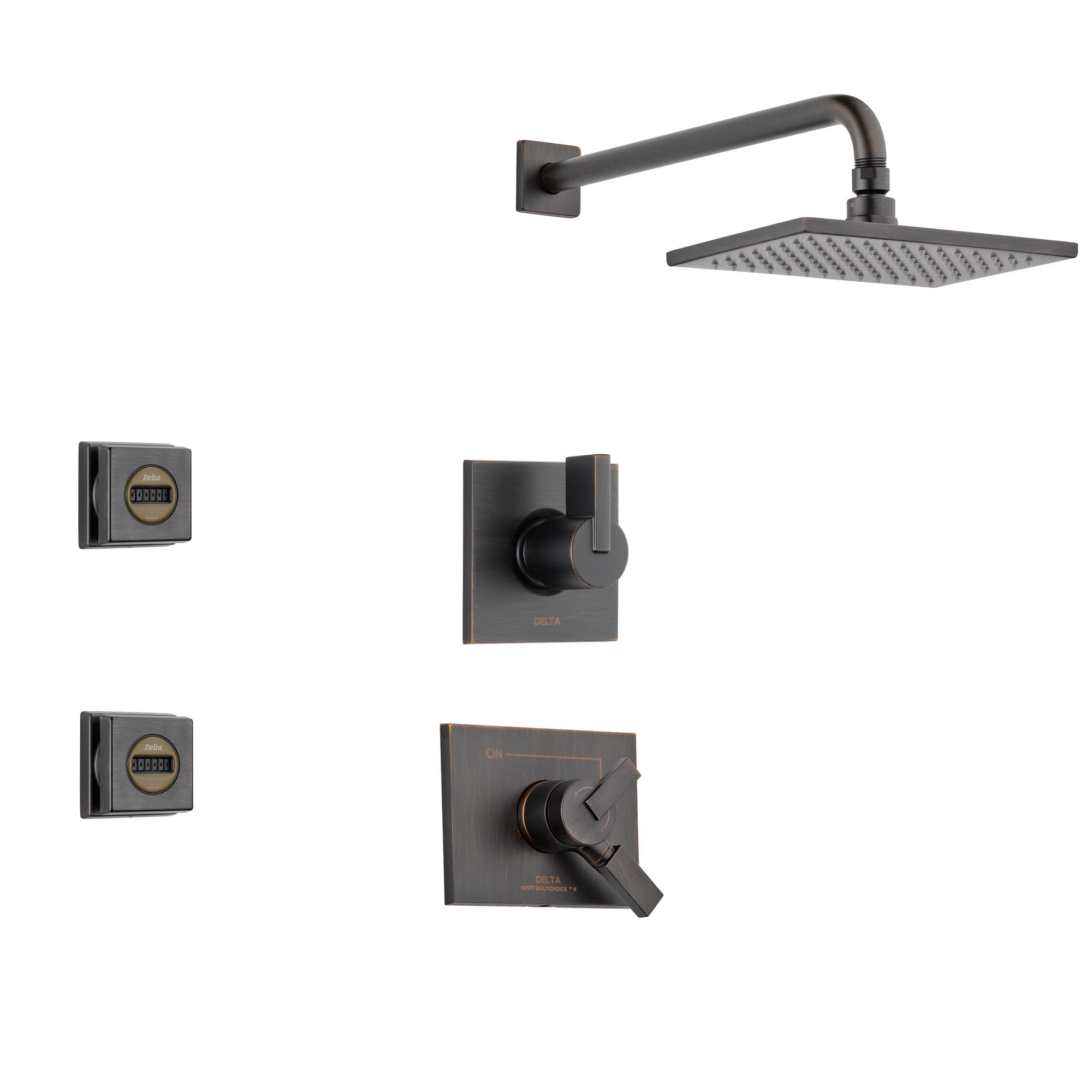 Delta Vero Venetian Bronze Shower System with Dual Control Shower Handle, 3-setting Diverter, Modern Square Rain Showerhead, and Hand Held Shower SS175382RB