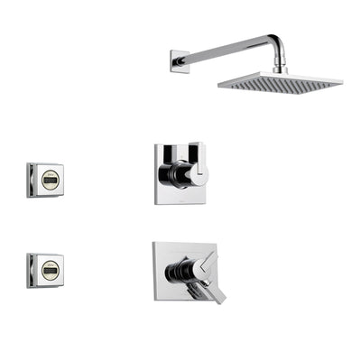 Delta Vero Chrome Shower System with Dual Control Shower Handle, 3-setting Diverter, Large Square Rain Showerhead, and 2 Body Sprays SS175382