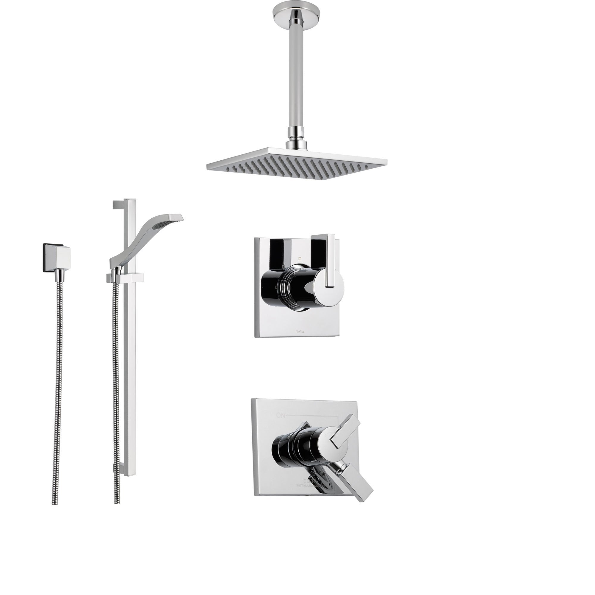 Delta Vero Chrome Shower System with Dual Control Shower Handle, 3-setting Diverter, Large Square Rain Showerhead, and Hand Held Shower SS175383