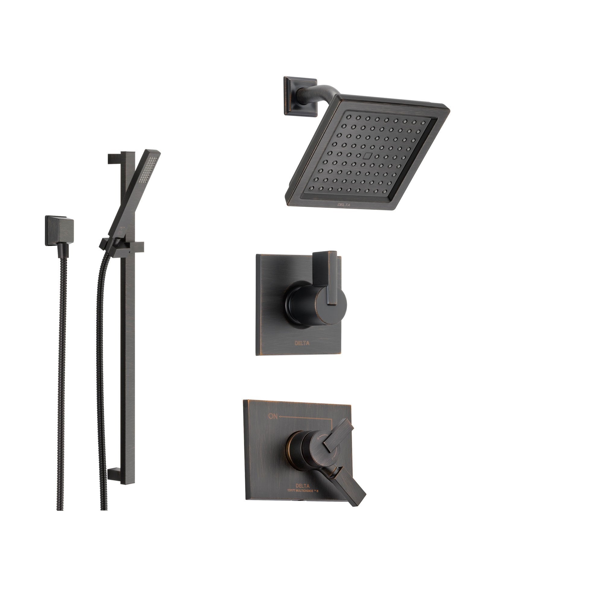 Delta Vero Venetian Bronze Shower System with Dual Control Shower Handle, 3-setting Diverter, Modern Square Showerhead, and Handheld Shower SS175385RB