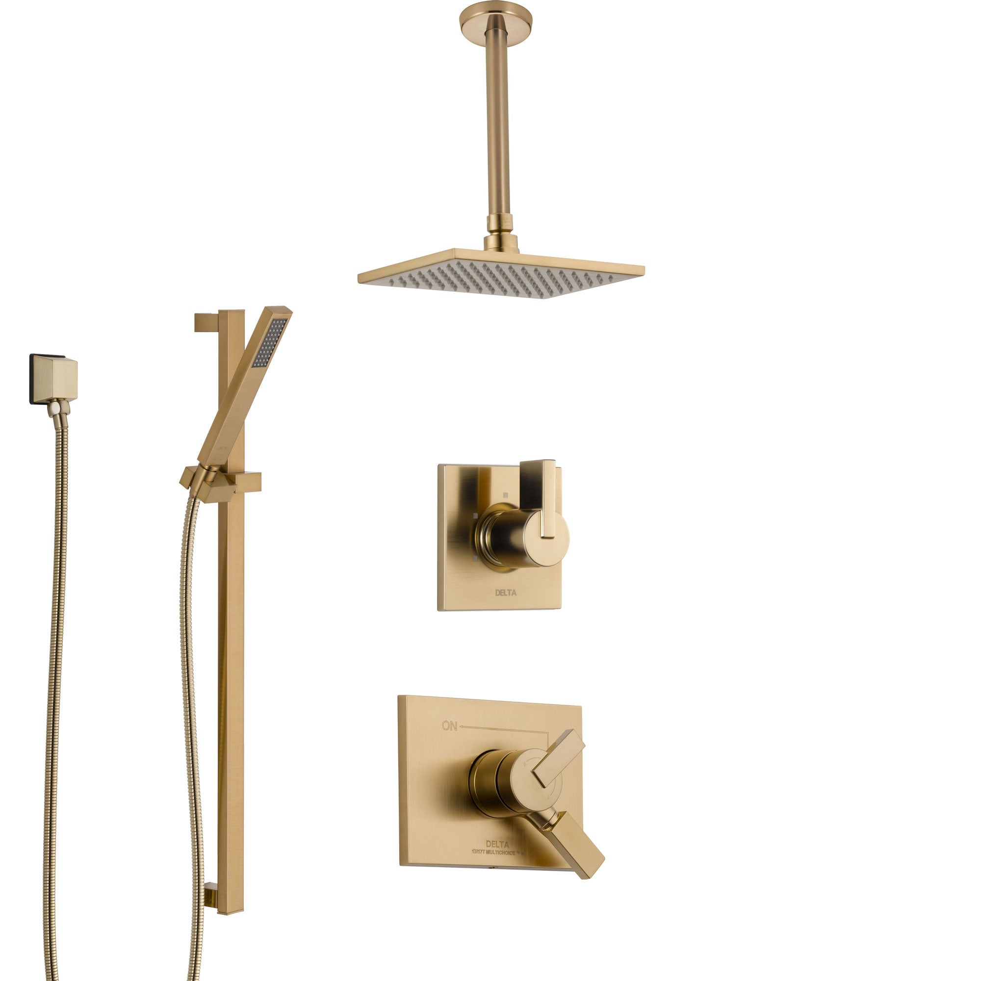 Delta Vero Champagne Bronze Shower System with Dual Control Handle, Diverter, Ceiling Mount Showerhead, and Hand Shower with Slidebar SS1753CZ2