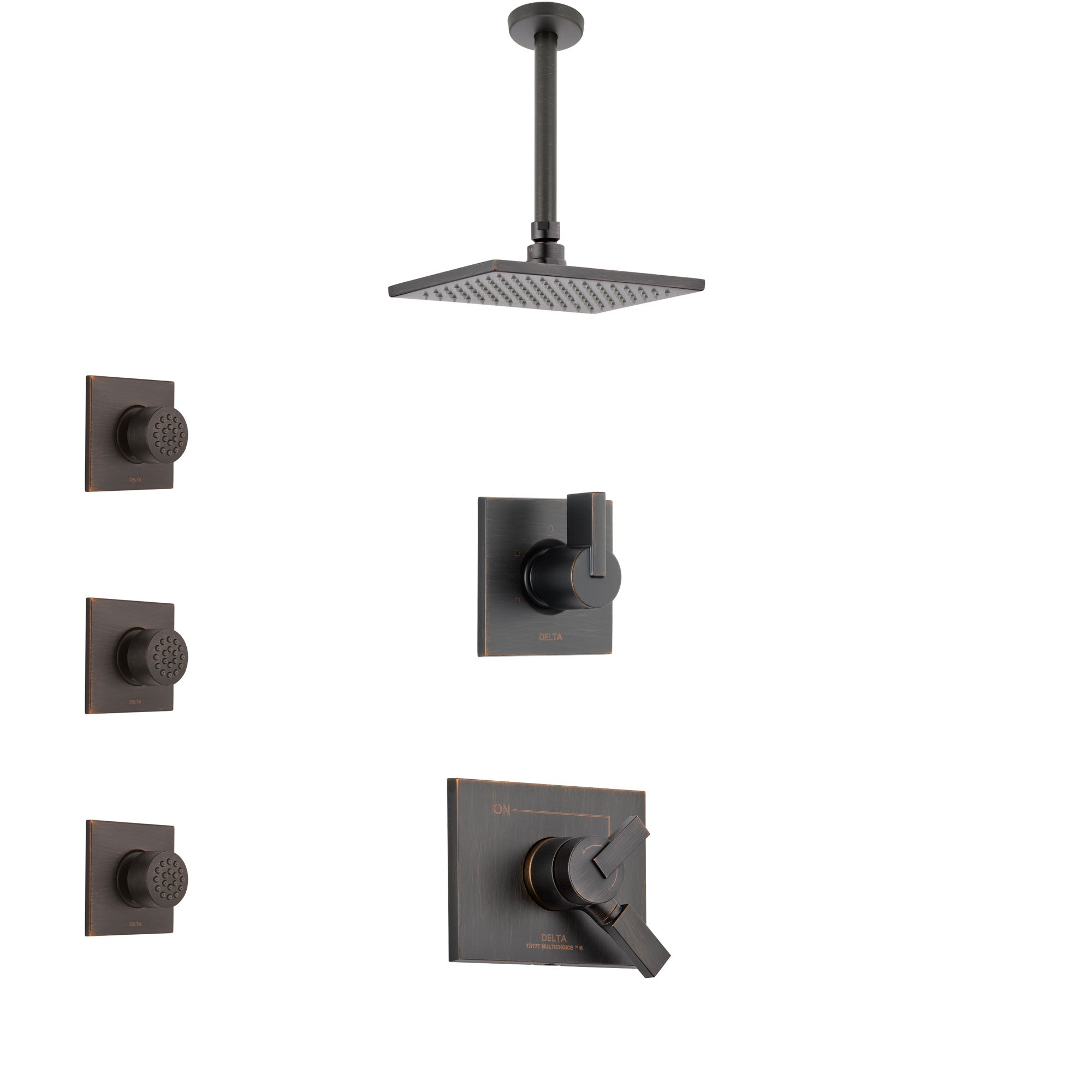 Delta Vero Venetian Bronze Finish Shower System with Dual Control Handle, 3-Setting Diverter, Ceiling Mount Showerhead, and 3 Body Sprays SS1753RB4