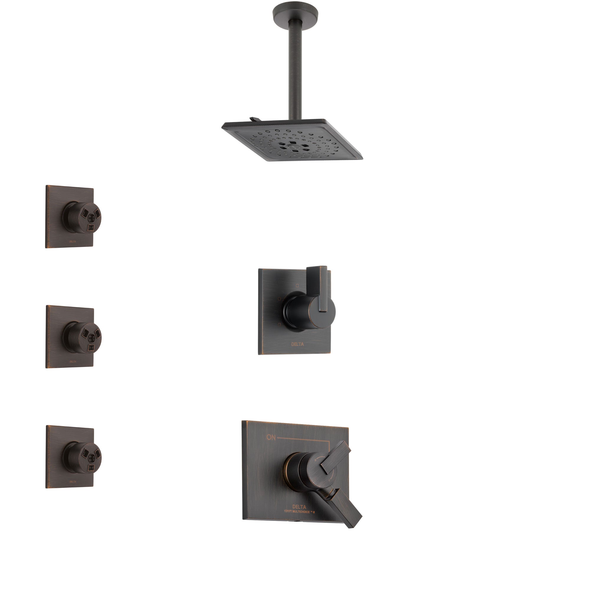 Delta Vero Venetian Bronze Finish Shower System with Dual Control Handle, 3-Setting Diverter, Ceiling Mount Showerhead, and 3 Body Sprays SS1753RB7