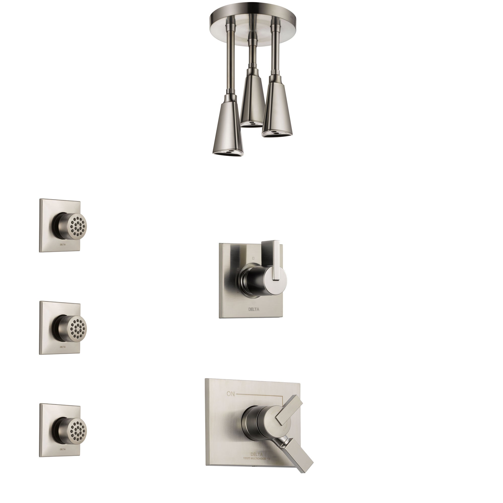 Delta Vero Stainless Steel Finish Shower System with Dual Control Handle, 3-Setting Diverter, Ceiling Mount Showerhead, and 3 Body Sprays SS1753SS6