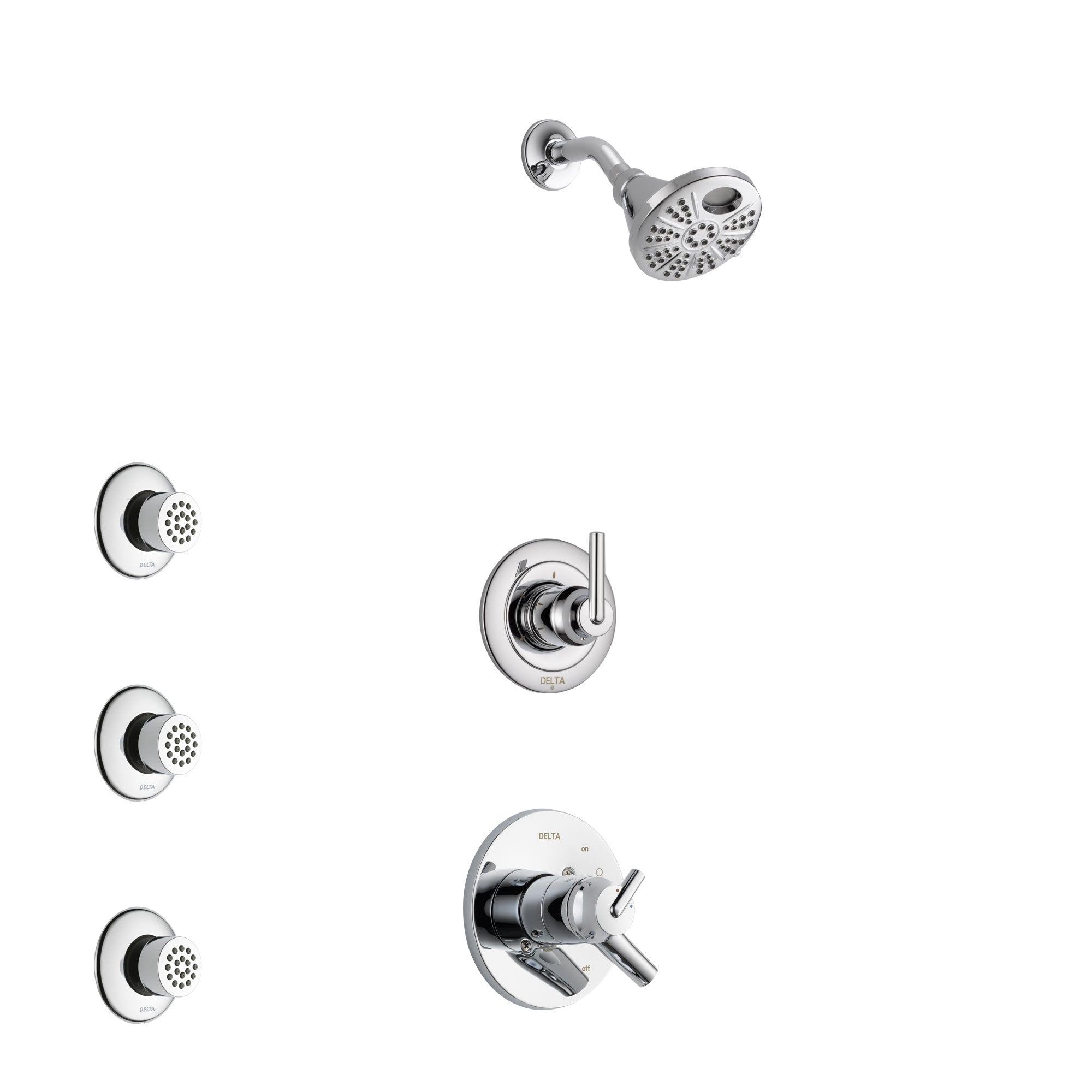 Delta Trinsic Chrome Finish Shower System with Dual Control Handle, 3-Setting Diverter, Temp2O Showerhead, and 3 Body Sprays SS17596