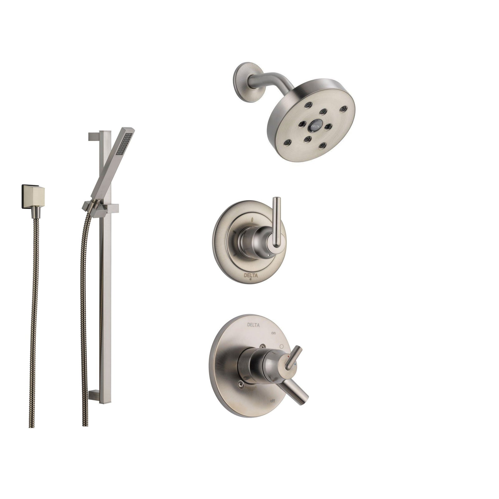 Aurora Decor Acad 5-Spray 8 in. Round Shower System Kit with Hand Shower and Adjustable Slide Bar Soap Dish in Brushed Nickel