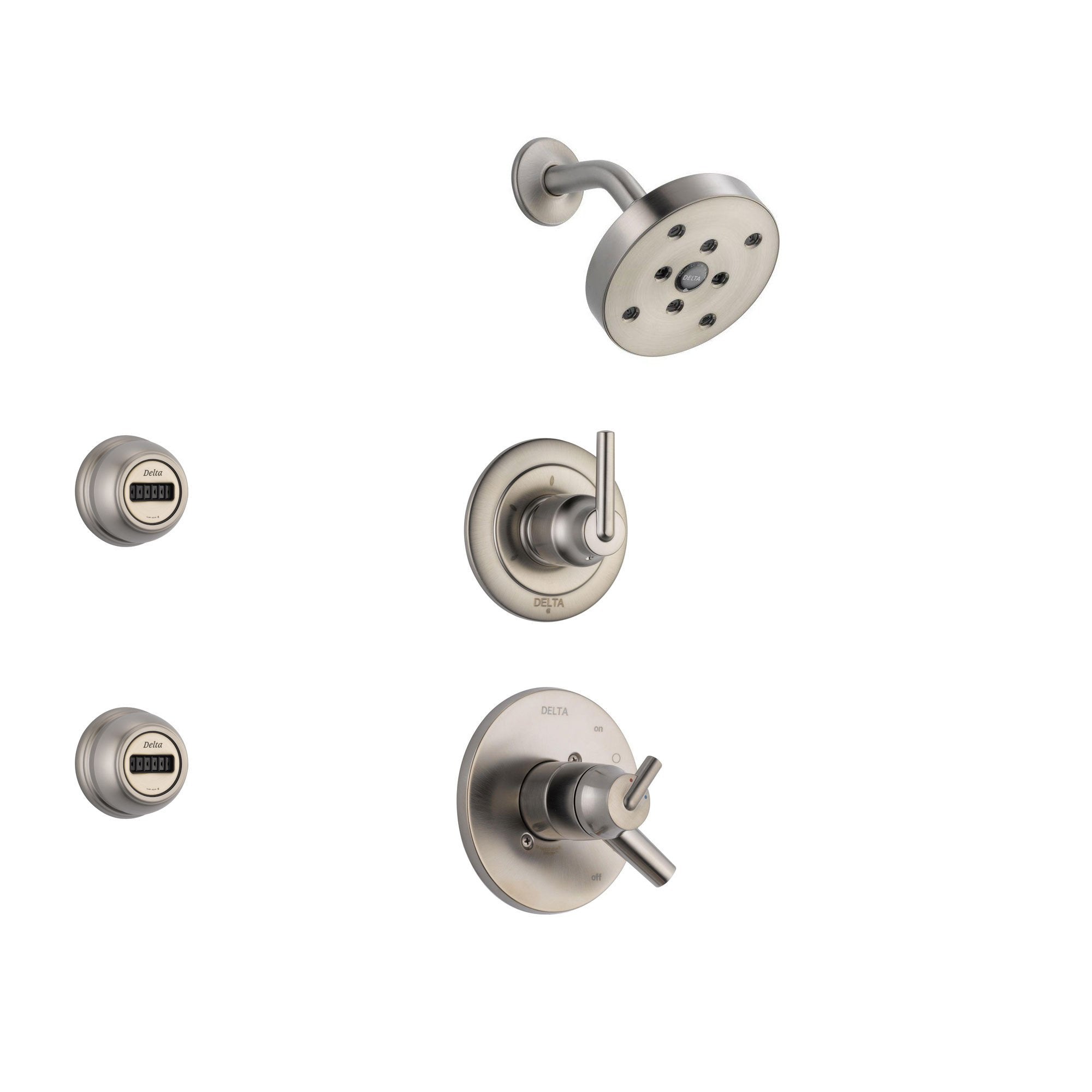 Delta Trinsic Stainless Steel Shower System with Dual Control Shower Handle, 3-setting Diverter, Modern Round Shower Head, and 2 Body Sprays SS175983SS