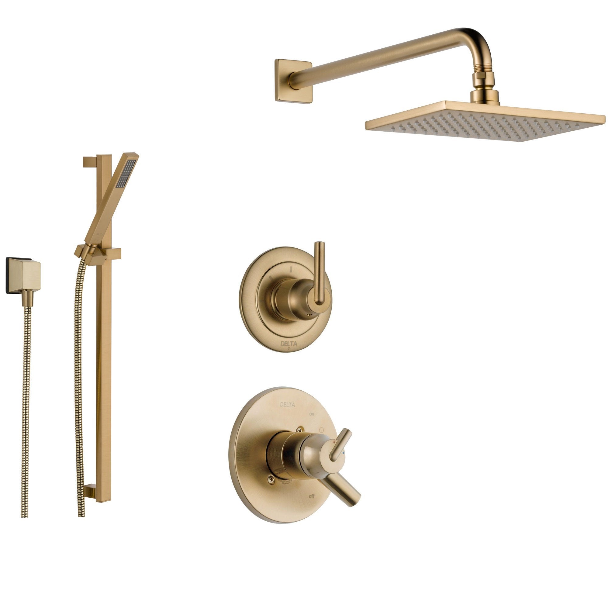 Delta Trinsic Champagne Bronze Shower System with Dual Control Shower Handle, 3-setting Diverter, Large Modern Square Rain Showerhead, and Hand Shower Spray SS175985CZ