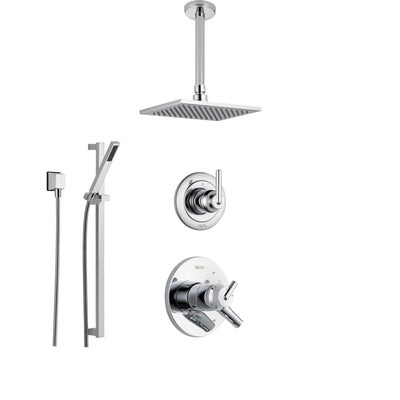 Delta Trinsic Chrome Shower System with Dual Control Shower Handle, 3-setting Diverter, Large Square Ceiling Mount Showerhead, and Modern Handheld Shower SS175985