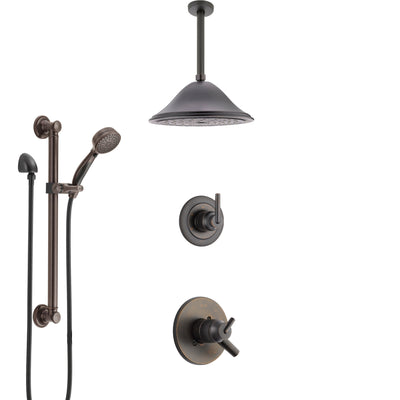Delta Trinsic Venetian Bronze Shower System with Dual Control Handle, Diverter, Ceiling Mount Showerhead, and Hand Shower with Grab Bar SS1759RB8