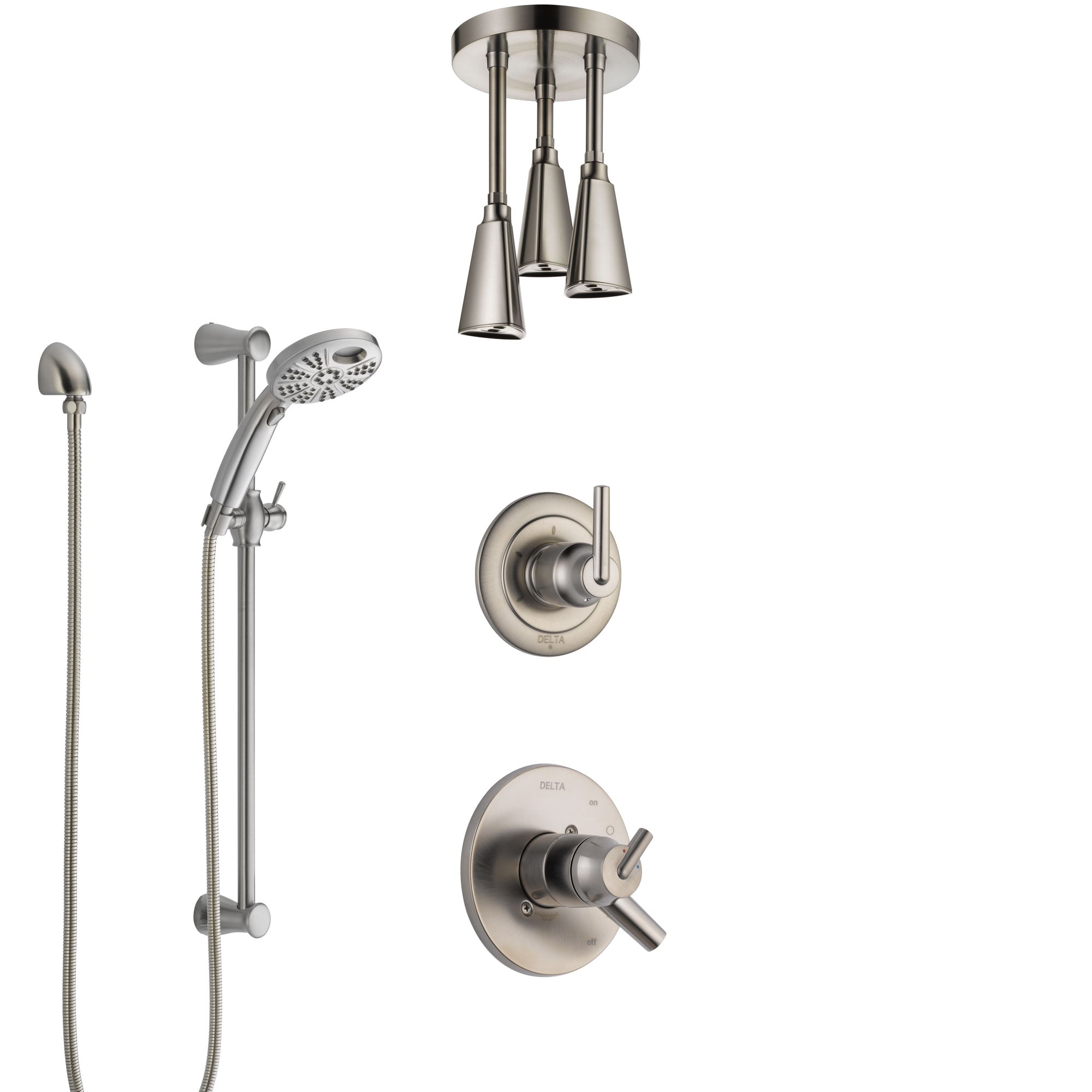 Delta Trinsic Dual Control Handle Stainless Steel Finish Shower System, Diverter, Ceiling Mount Showerhead, and Temp2O Hand Shower SS1759SS1