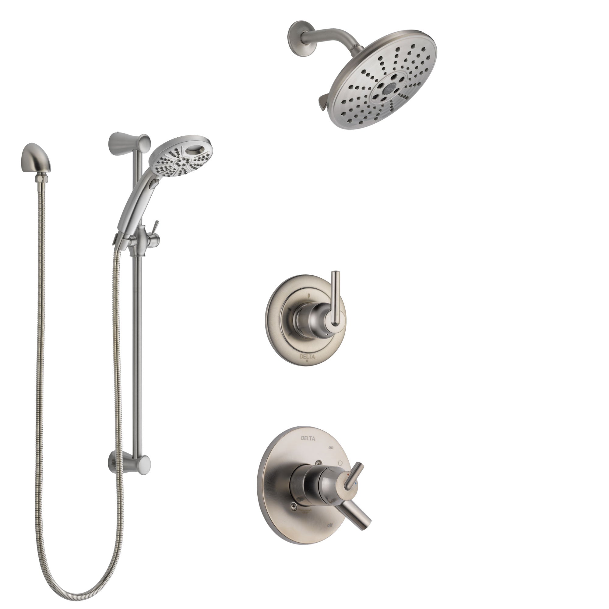 Delta Trinsic Stainless Steel Finish Shower System with Dual Control Handle, 3-Setting Diverter, Showerhead, and Temp2O Hand Shower SS1759SS3