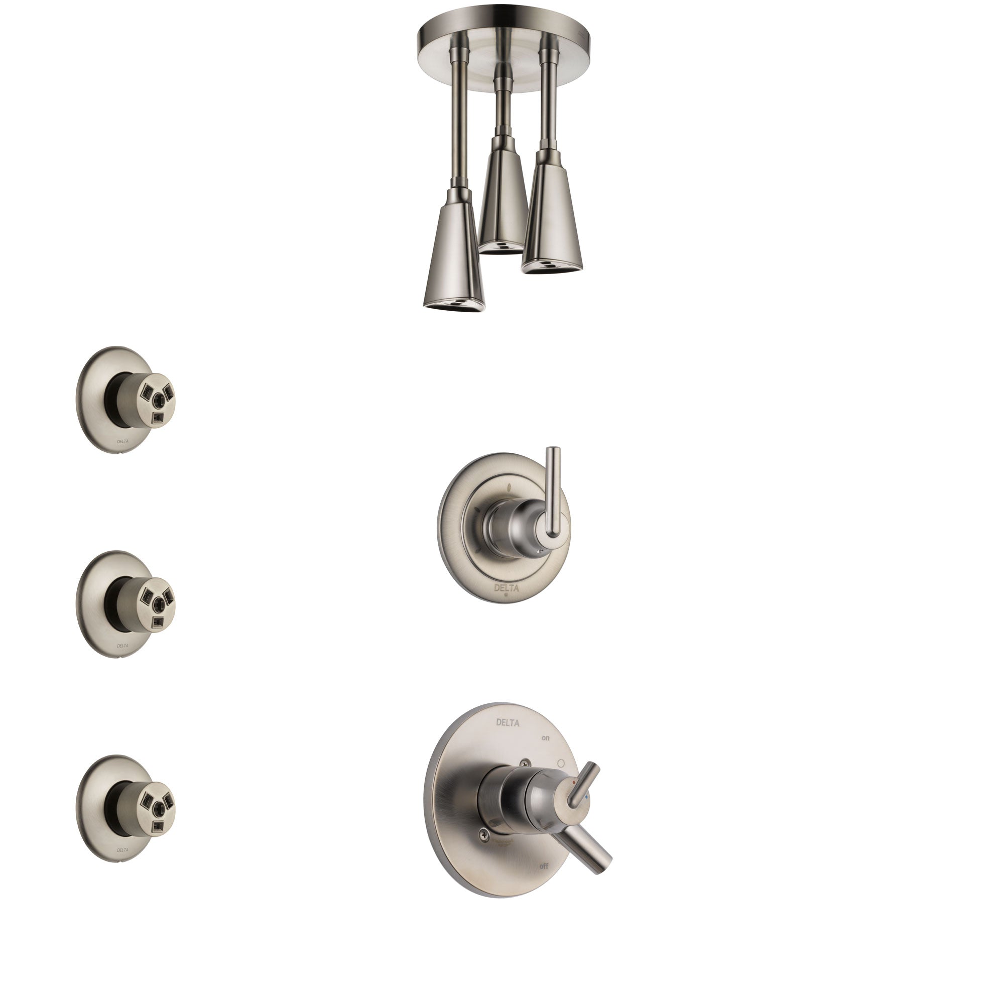 Delta Trinsic Stainless Steel Finish Shower System with Dual Control Handle, 3-Setting Diverter, Ceiling Mount Showerhead, and 3 Body Sprays SS1759SS7
