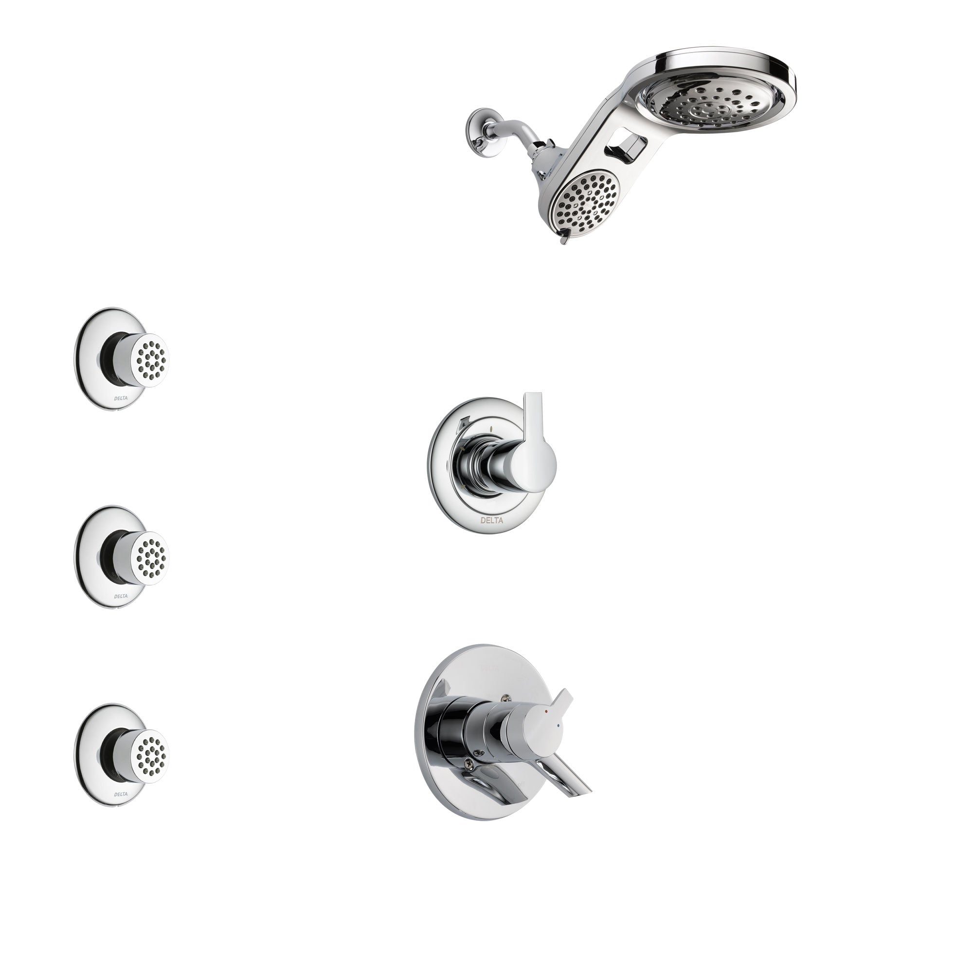 Delta Compel Chrome Finish Shower System with Dual Control Handle, 3-Setting Diverter, Dual Showerhead, and 3 Body Sprays SS17614