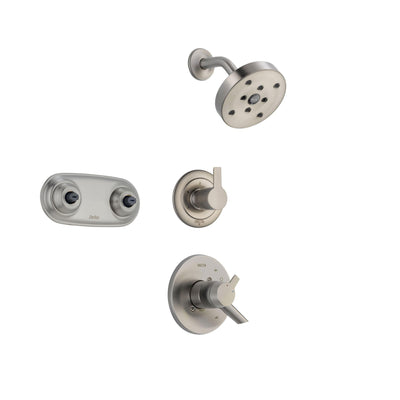 Delta Compel Stainless Steel Shower System with Dual Control Shower Handle, 3-setting Diverter, Modern Round Showerhead, and Dual Body Spray Plate SS176183SS