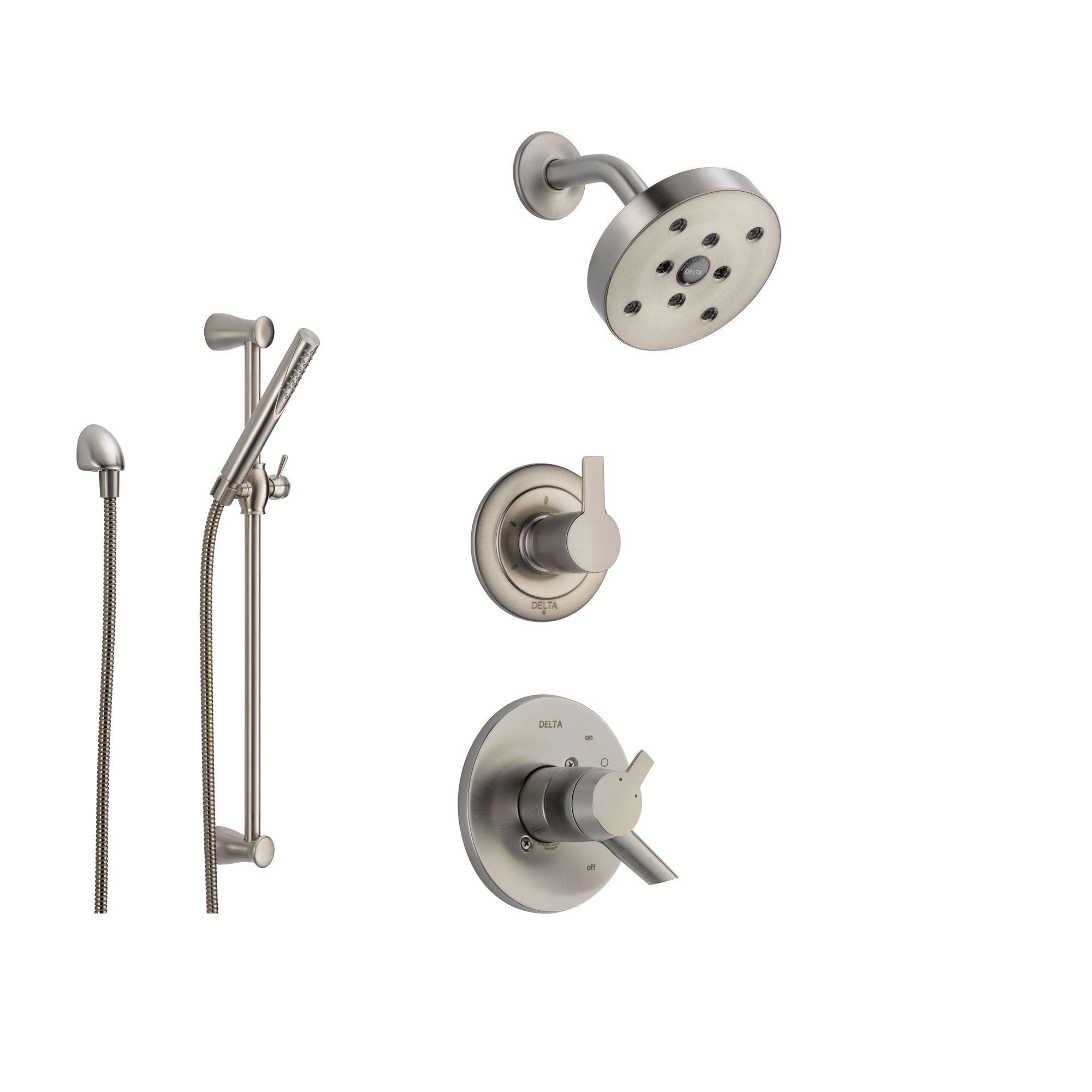 Delta Compel Stainless Steel Shower System with Dual Control Shower Handle, 3-setting Diverter, Modern Showerhead, and Handheld Shower Stick SS176184SS