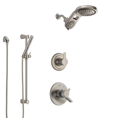 Delta Compel Stainless Steel Finish Shower System with Dual Control Handle, Diverter, Dual Showerhead, and Hand Shower with Slidebar SS1761SS8