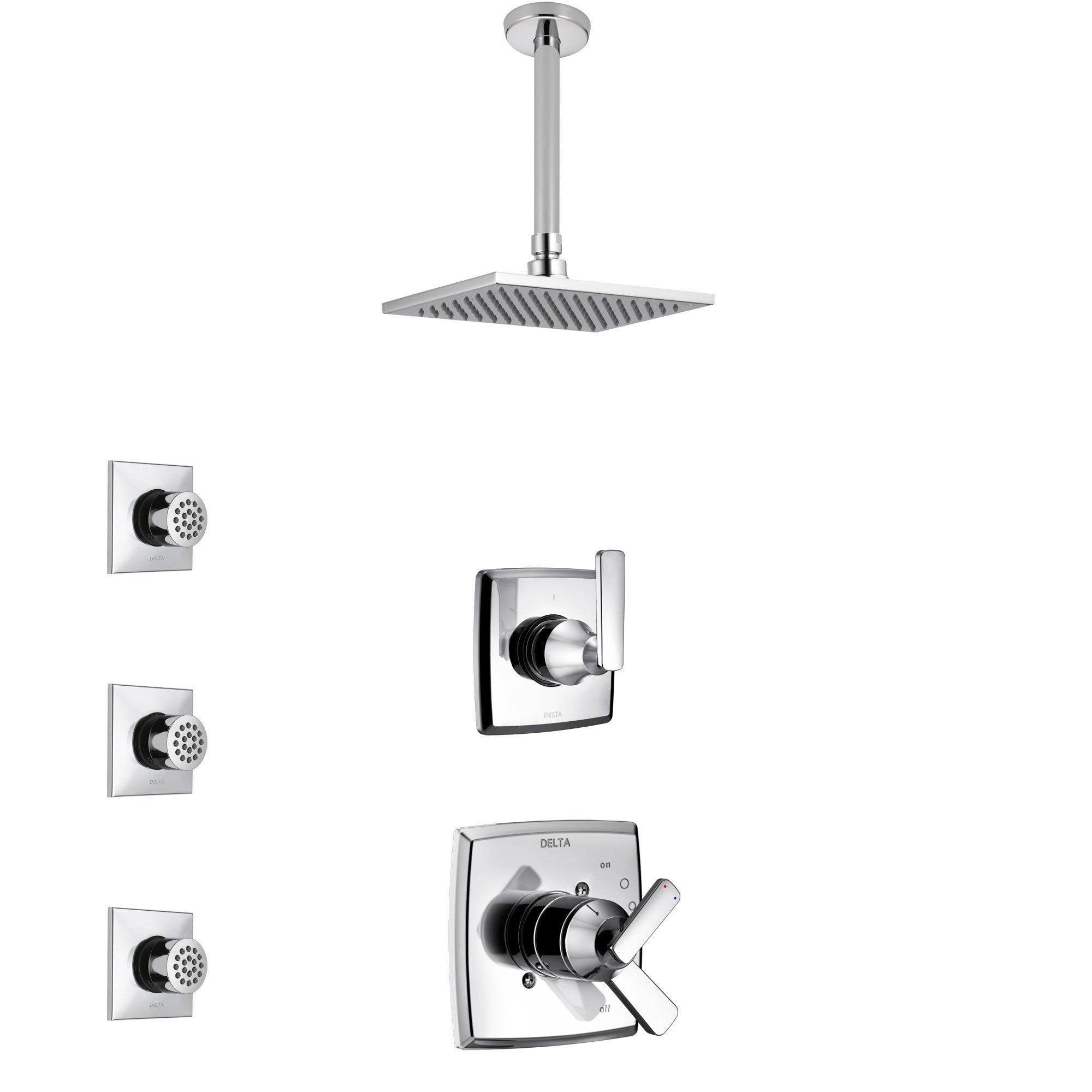 Delta Ashlyn Chrome Finish Shower System with Dual Control Handle, 3-Setting Diverter, Ceiling Mount Showerhead, and 3 Body Sprays SS17643