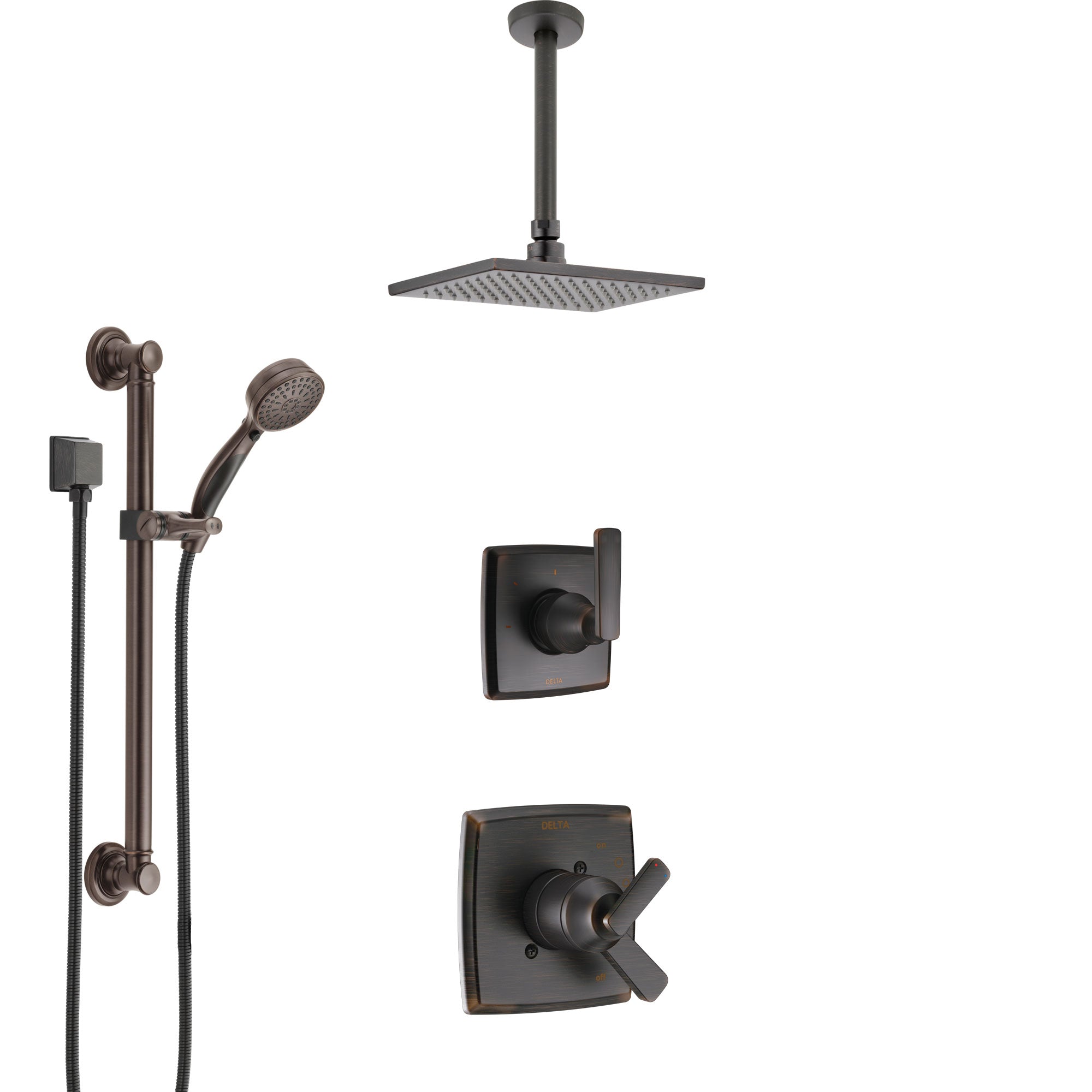 Delta Ashlyn Venetian Bronze Shower System with Dual Control Handle, Diverter, Ceiling Mount Showerhead, and Hand Shower with Grab Bar SS1764RB2