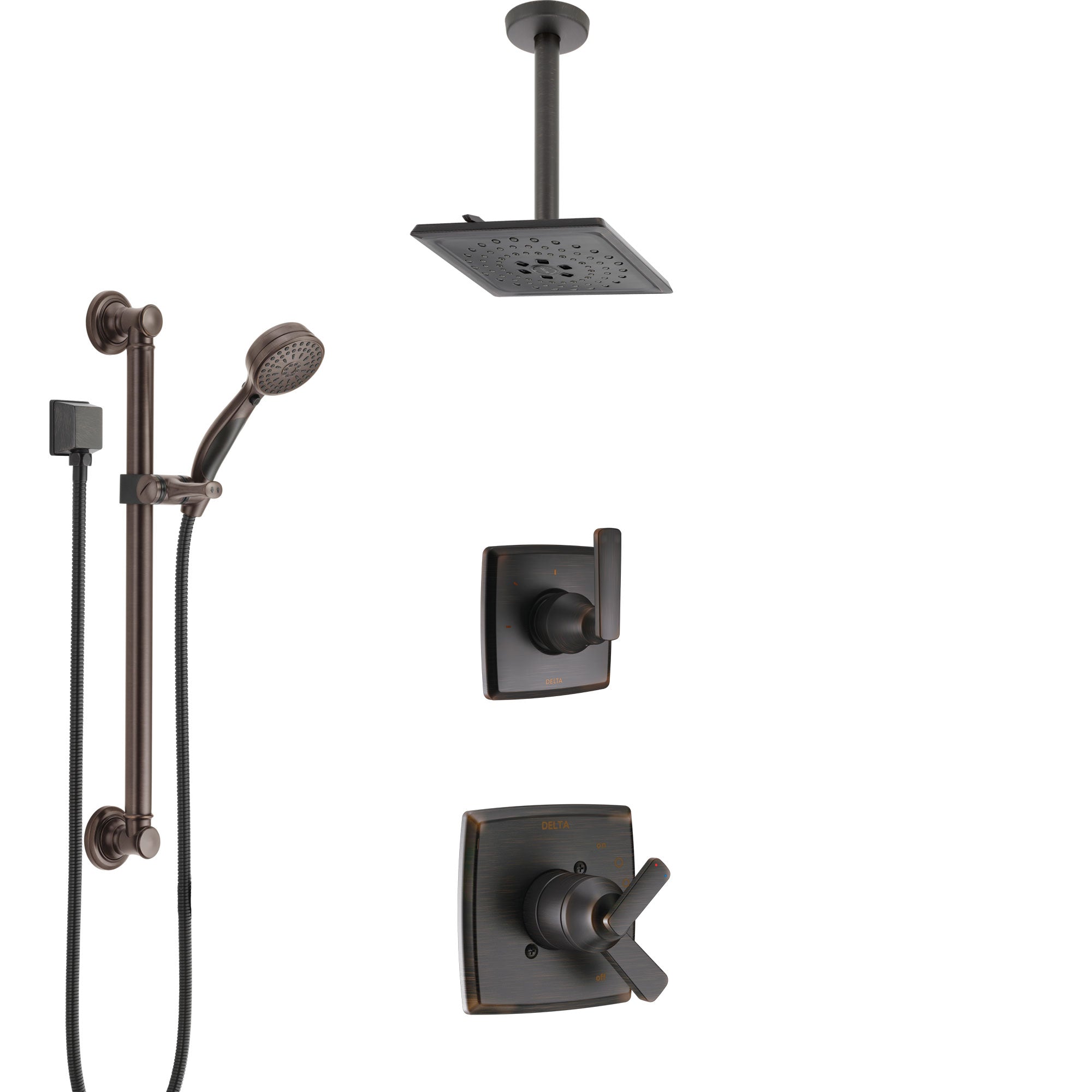 Delta Ashlyn Venetian Bronze Shower System with Dual Control Handle, Diverter, Ceiling Mount Showerhead, and Hand Shower with Grab Bar SS1764RB4