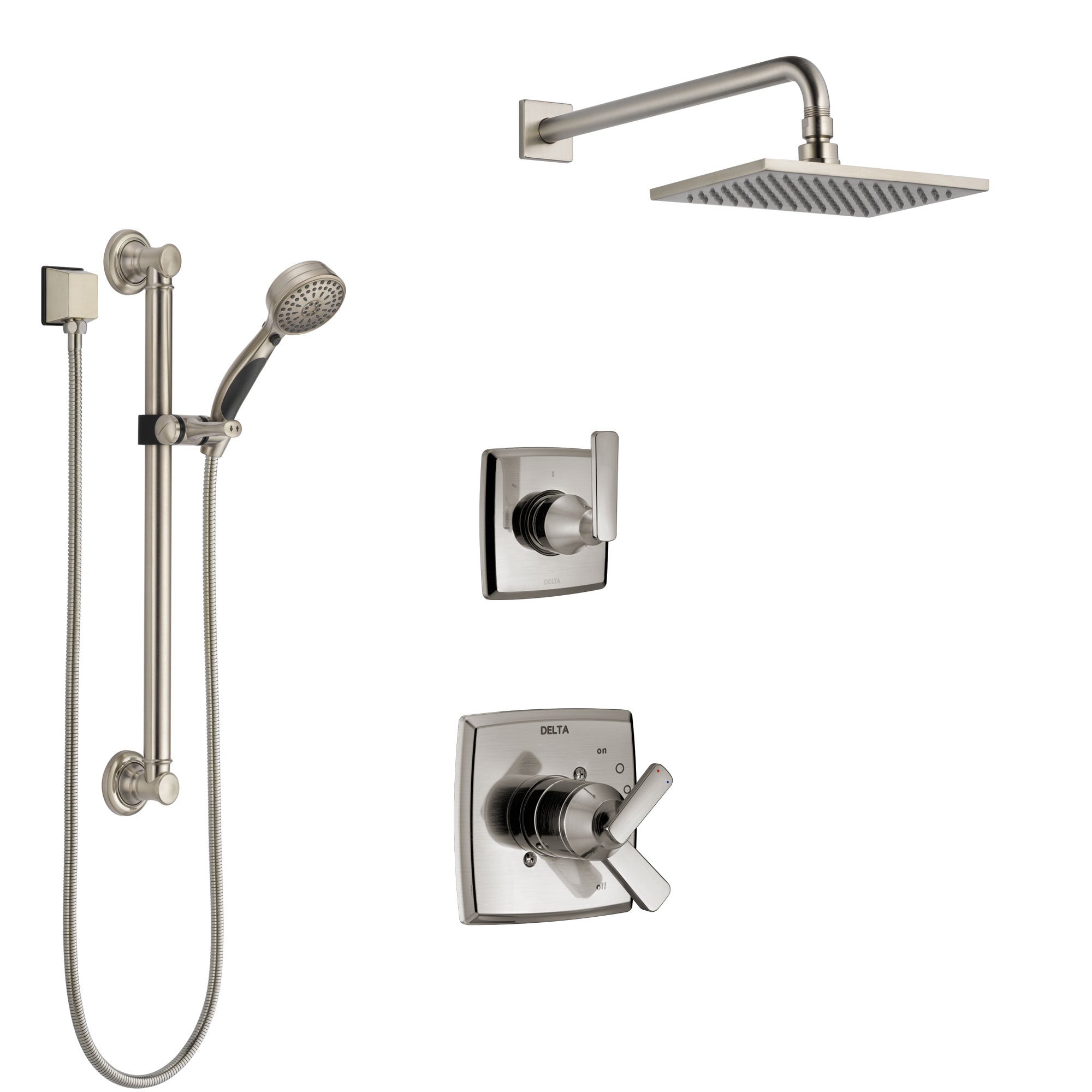 Delta Ashlyn Stainless Steel Finish Shower System with Dual Control Handle, 3-Setting Diverter, Showerhead, and Hand Shower with Grab Bar SS1764SS1