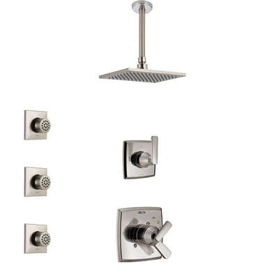 Delta Ashlyn Stainless Steel Finish Shower System with Dual Control Handle, 3-Setting Diverter, Ceiling Mount Showerhead, and 3 Body Sprays SS1764SS3