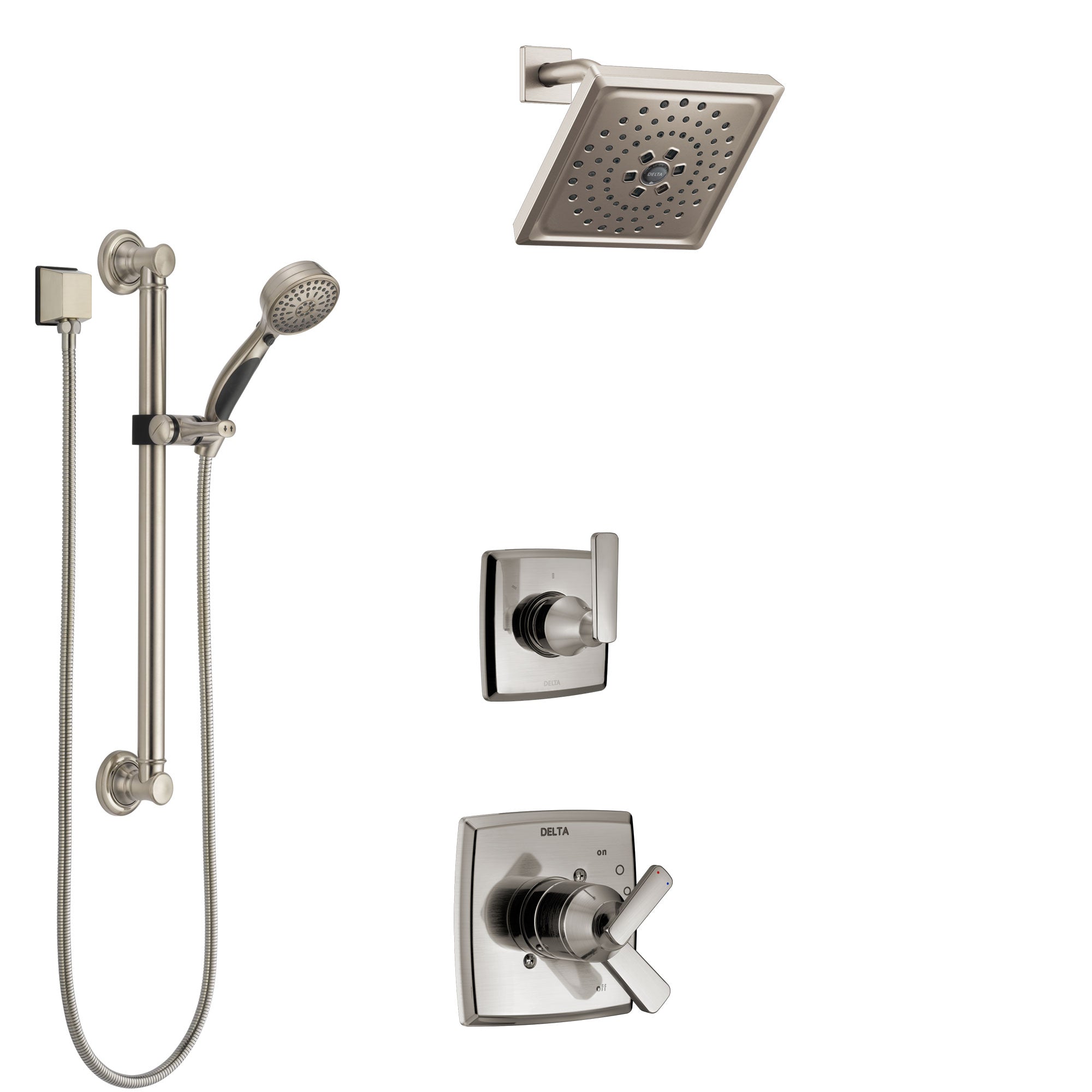 Delta Ashlyn Stainless Steel Finish Shower System with Dual Control Handle, 3-Setting Diverter, Showerhead, and Hand Shower with Grab Bar SS1764SS8