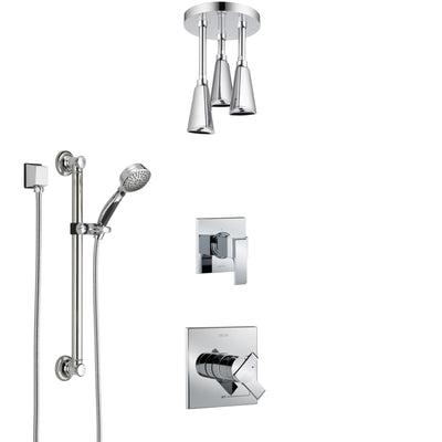 Delta Ara Chrome Finish Shower System with Dual Control Handle, 3-Setting Diverter, Ceiling Mount Showerhead, and Hand Shower with Grab Bar SS17672
