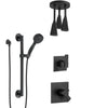 Delta Ara Matte Black Finish Modern Shower System with Triple Pendant Ceiling Mount Showerhead and Hand Shower with Grab Bar SS17673BL10