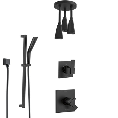 Delta Ara Matte Black Finish Modern Shower System with Triple Pendant Ceiling Mount Showerhead and Hand Shower with Slidebar SS17673BL11