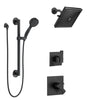 Delta Ara Matte Black Finish Modern Shower Diverter System with Multi-Setting Wall Mount Showerhead and Hand Shower on Grab Bar SS17673BL5