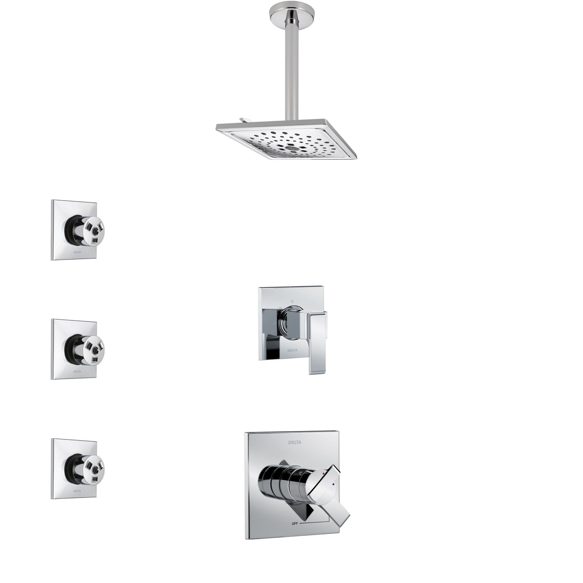 Delta Ara Chrome Finish Shower System with Dual Control Handle, 3-Setting Diverter, Ceiling Mount Showerhead, and 3 Body Sprays SS17676