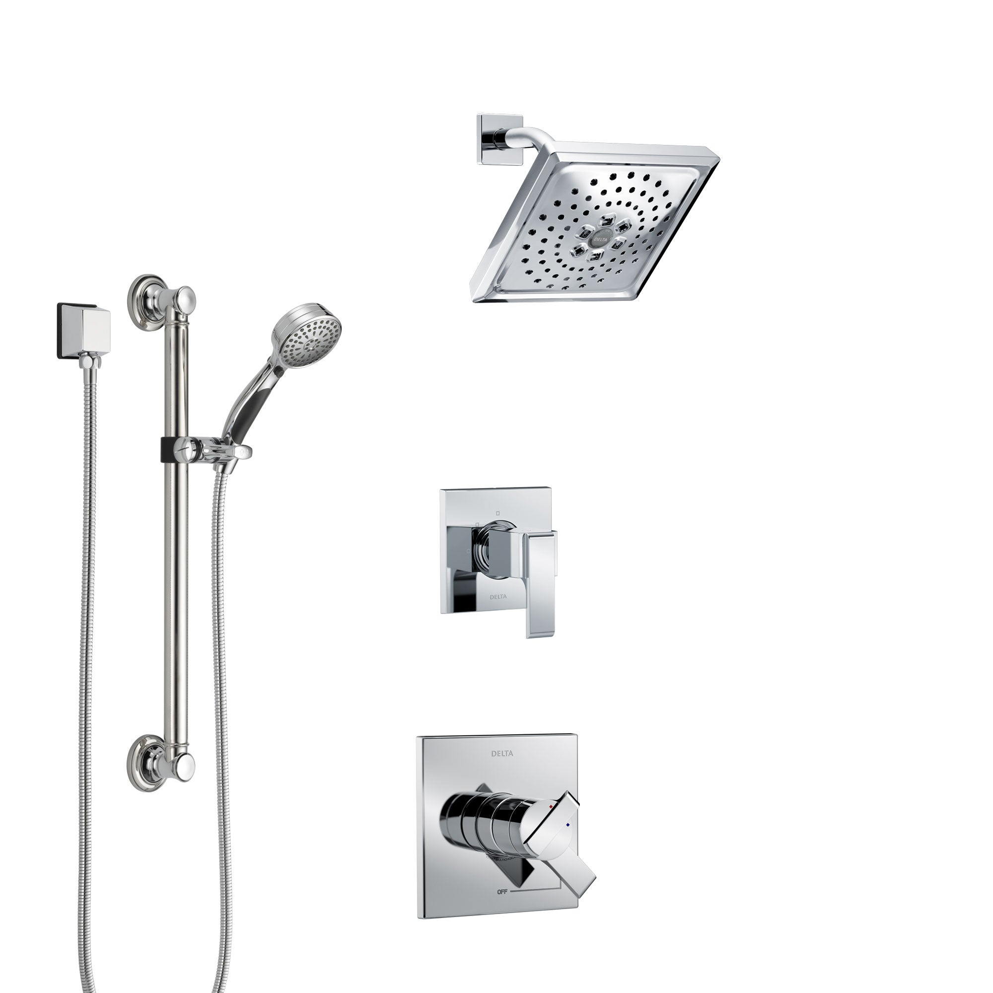 Delta Ara Chrome Finish Shower System with Dual Control Handle, 3-Setting Diverter, Showerhead, and Hand Shower with Grab Bar SS17678