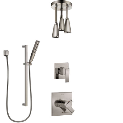 Delta Ara Stainless Steel Finish Shower System with Dual Control Handle, Diverter, Ceiling Mount Showerhead, and Hand Shower with Slidebar SS1767SS6