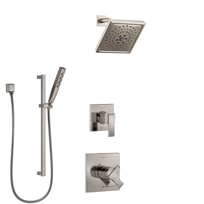Delta Ara Stainless Steel Finish Shower System with Dual Control Handle, 3-Setting Diverter, Showerhead, and Hand Shower with Slidebar SS1767SS8
