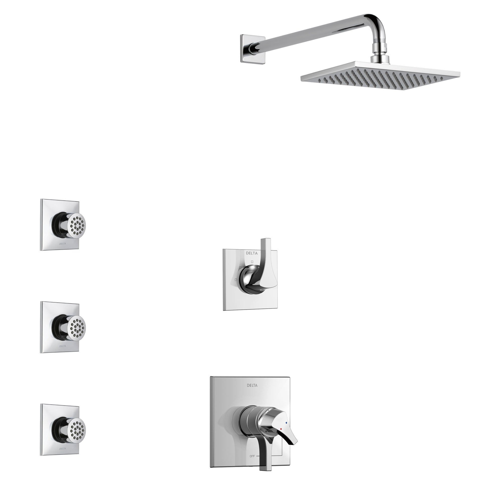 Delta Zura Chrome Finish Shower System with Dual Control Handle, 3-Setting Diverter, Showerhead, and 3 Body Sprays SS17743