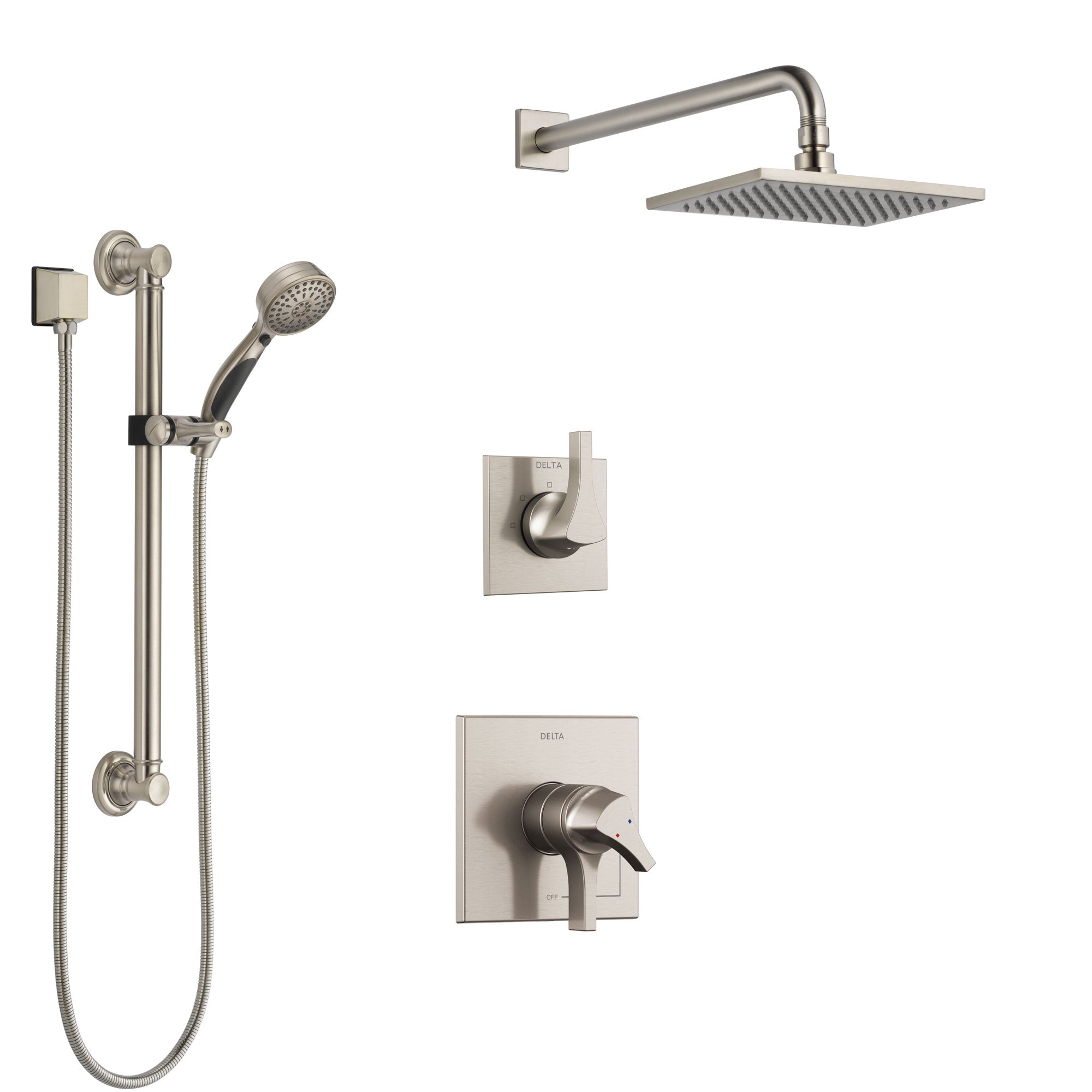 Delta Zura Stainless Steel Finish Shower System with Dual Control Handle, 3-Setting Diverter, Showerhead, and Hand Shower with Grab Bar SS1774SS1