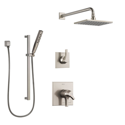 Delta Zura Stainless Steel Finish Shower System with Dual Control Handle, 3-Setting Diverter, Showerhead, and Hand Shower with Slidebar SS1774SS2