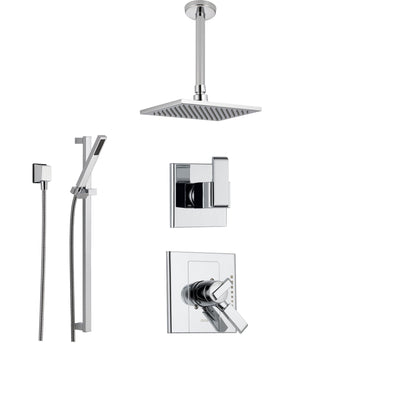 Delta Arzo Chrome Shower System with Dual Control Shower Handle, 3-setting Diverter, Large Ceiling Mount Showerhead, and Handheld Shower SS178681