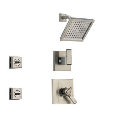 Delta Arzo Stainless Steel Shower System with Dual Control Shower Handle, 3-setting Diverter, Square Showerhead, and 2 Modern Body Sprays SS178685SS