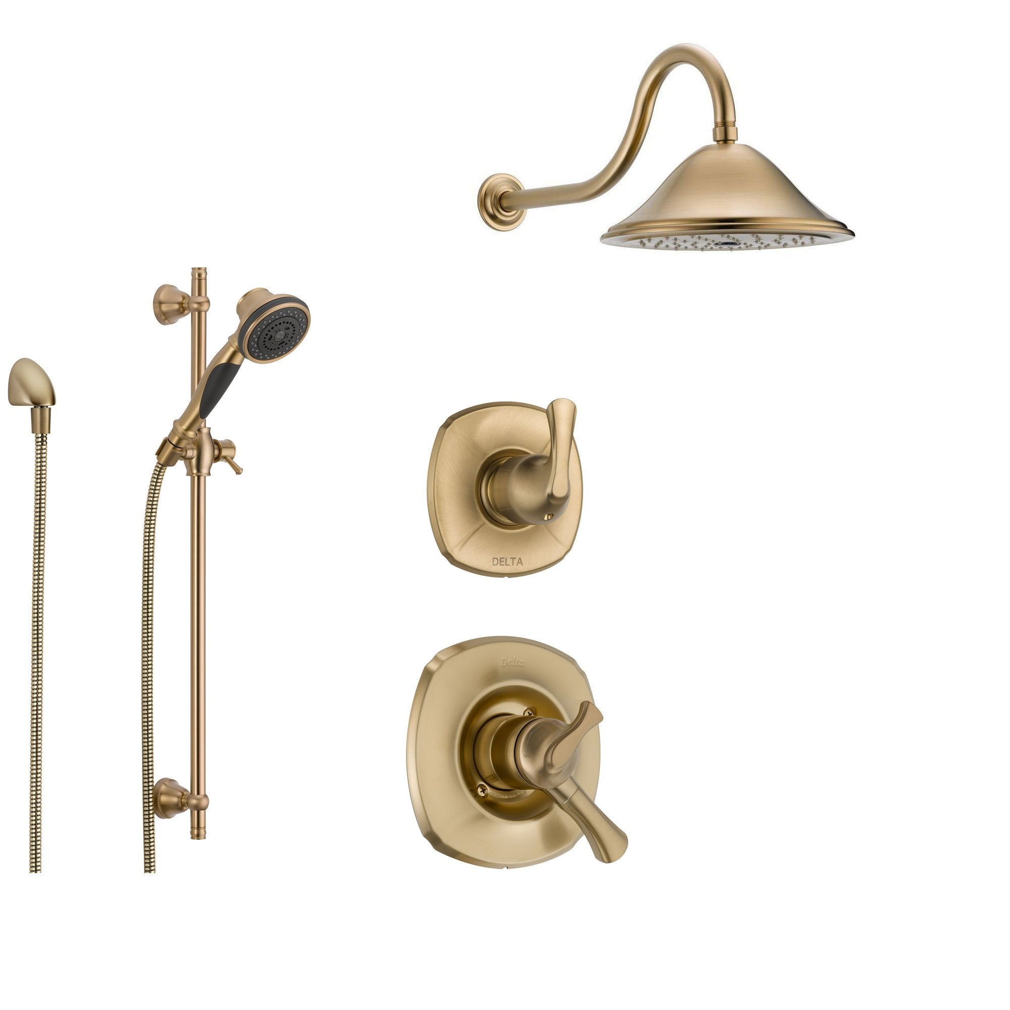 Delta Addison Champagne Bronze Shower System with Dual Control Shower Handle, 3-setting Diverter, Large Rain Showerhead, and Handheld Shower SS179281CZ