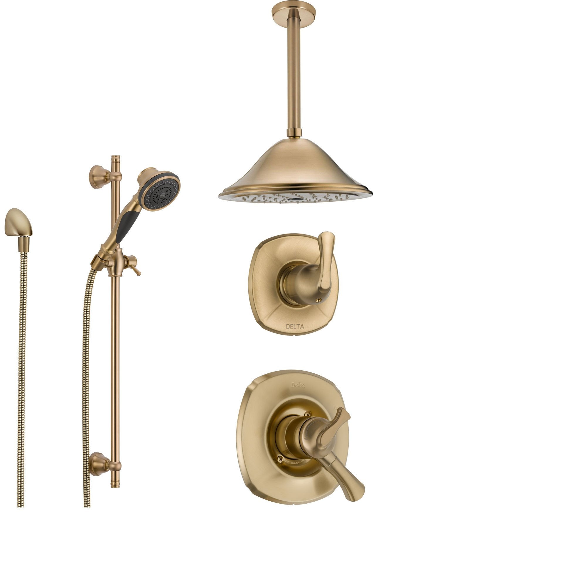 Delta Addison Champagne Bronze Shower System with Dual Control Shower Handle, 3-setting Diverter, Large Rain Ceiling Mount Showerhead, and Handheld Spray SS179282CZ