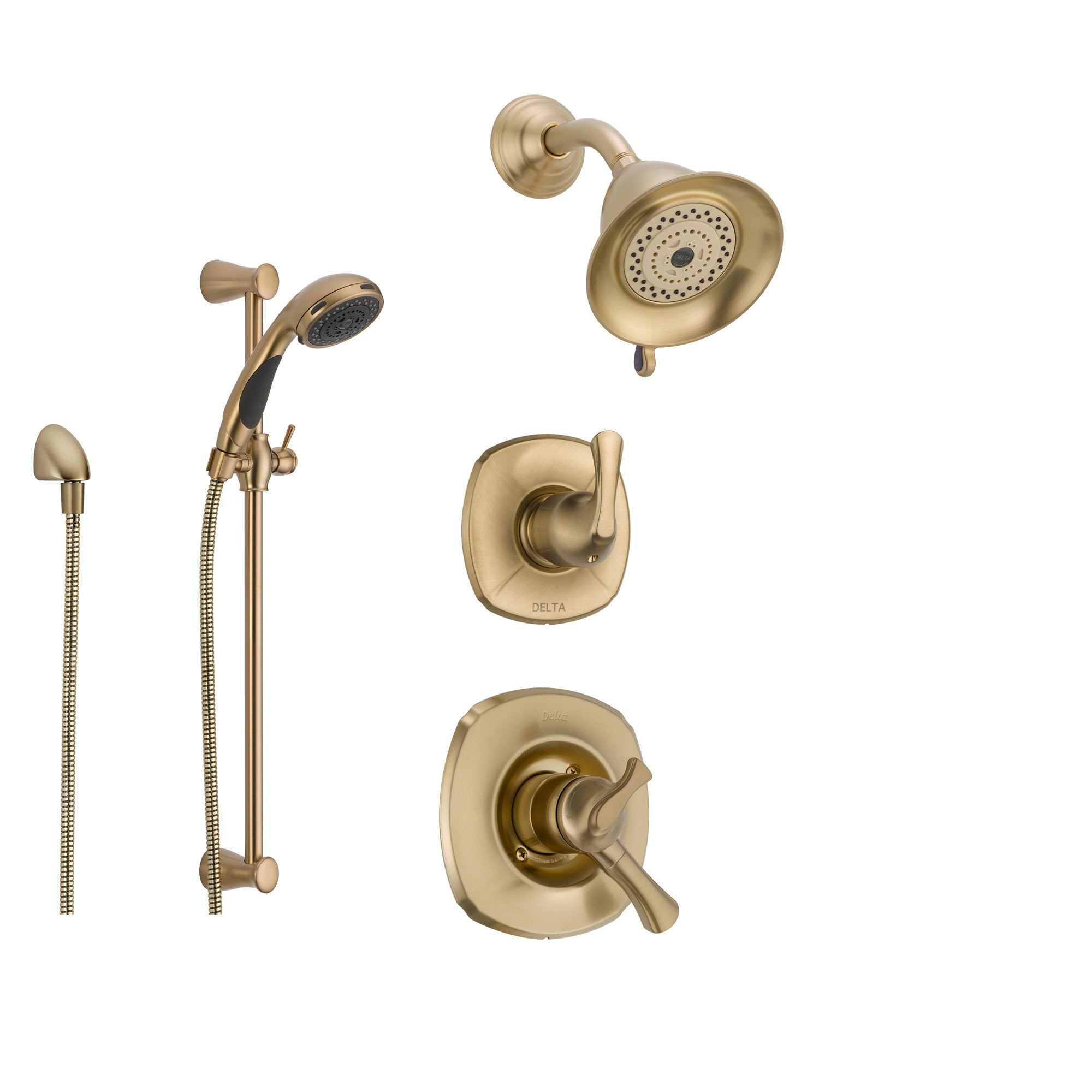 Delta Addison Champagne Bronze Shower System with Dual Control Shower Handle, 3-setting Diverter, Showerhead, and Handheld Shower SS179284CZ