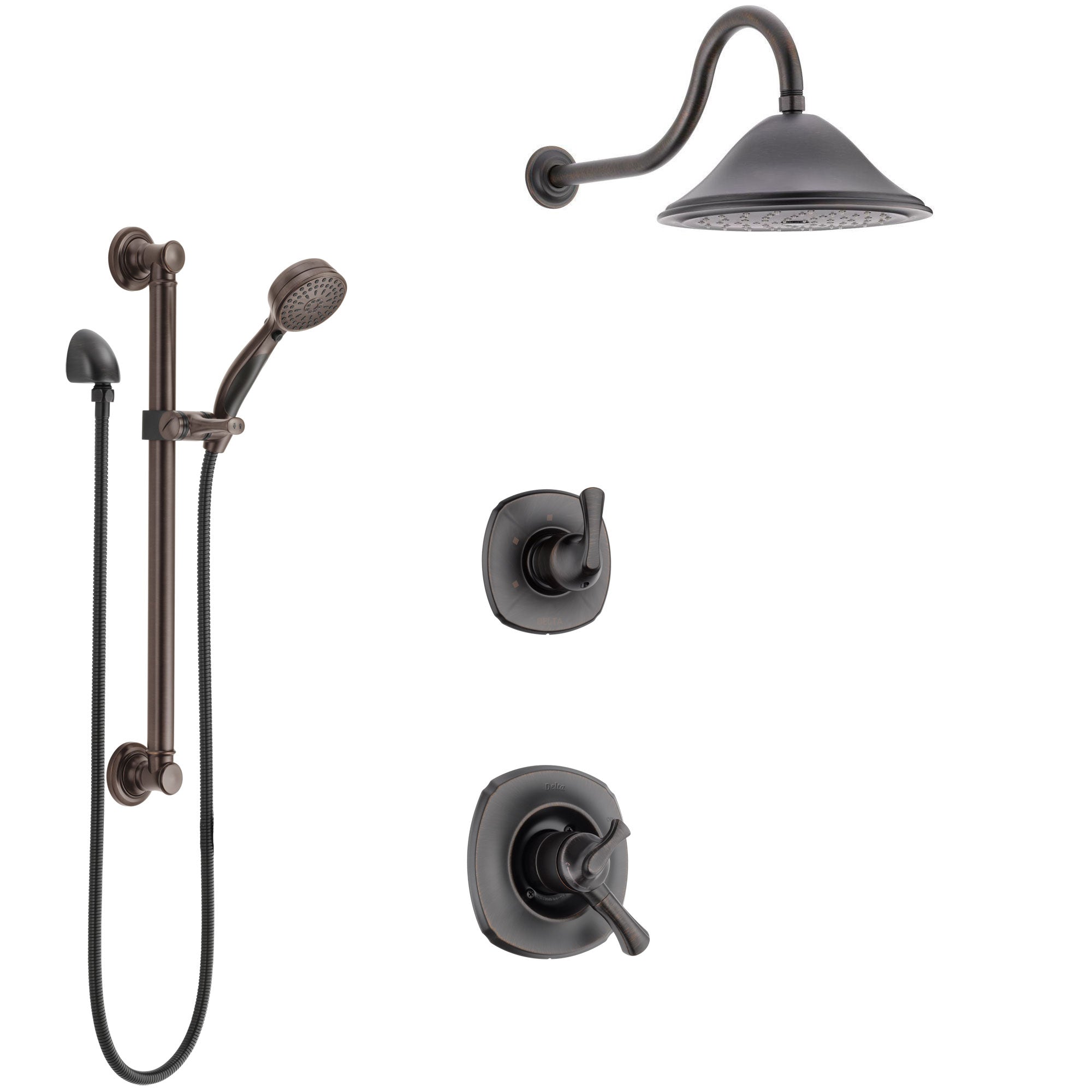 Delta Addison Venetian Bronze Finish Shower System with Dual Control Handle, 3-Setting Diverter, Showerhead, and Hand Shower with Grab Bar SS1792RB5