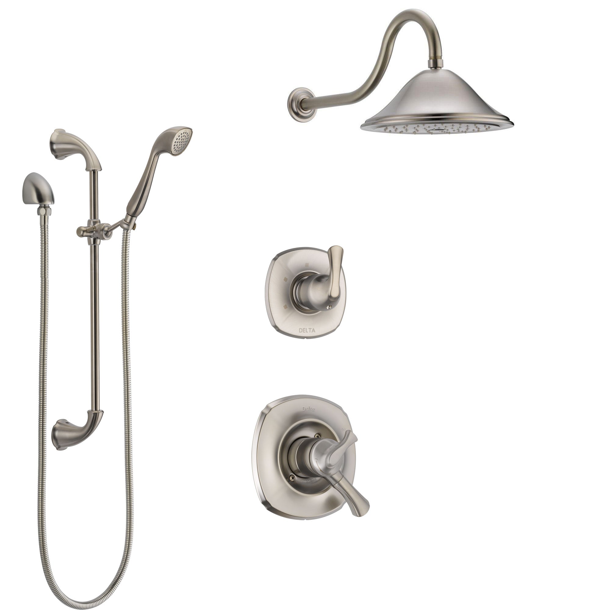 Delta Addison Stainless Steel Finish Shower System with Dual Control Handle, 3-Setting Diverter, Showerhead, and Hand Shower with Slidebar SS1792SS1