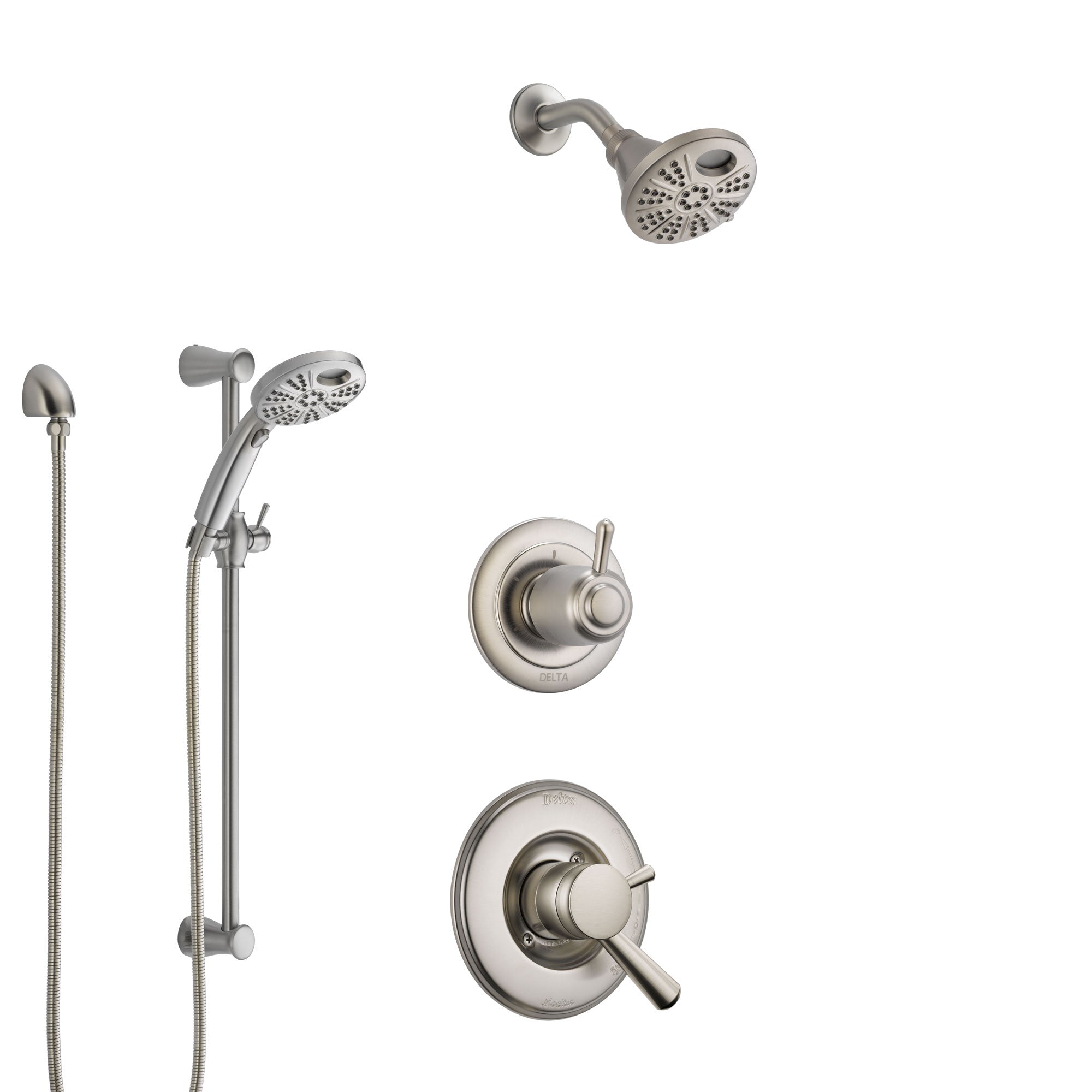Delta Linden Stainless Steel Finish Shower System with Dual Control, 3-Setting Diverter, Temp2O Showerhead, and Hand Shower with Slidebar SS1793SS8