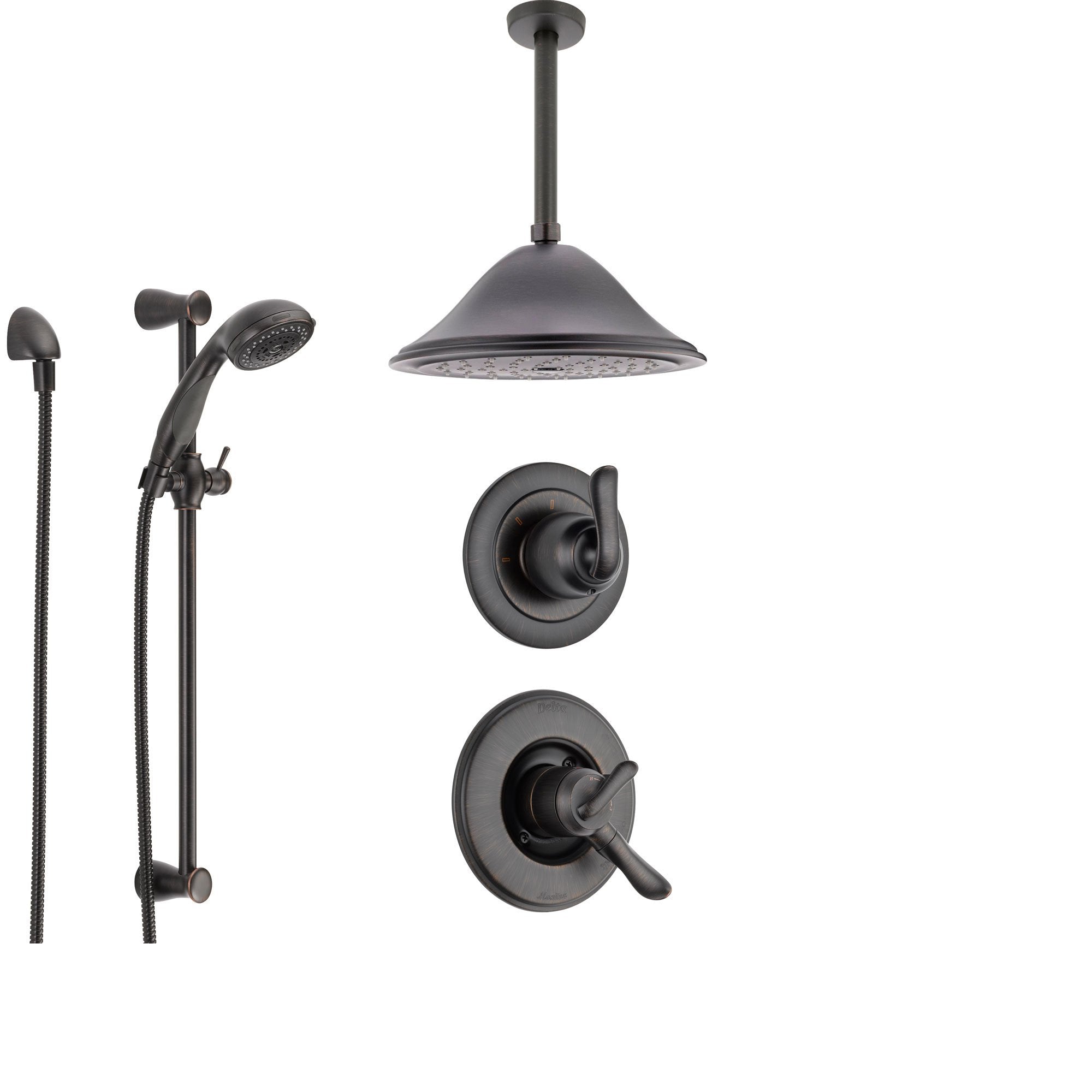 Delta Linden Venetian Bronze Shower System with Dual Control Shower Handle, 3-setting Diverter, Large Ceiling Mount Rain Showerhead, and Handheld Shower SS179482RB